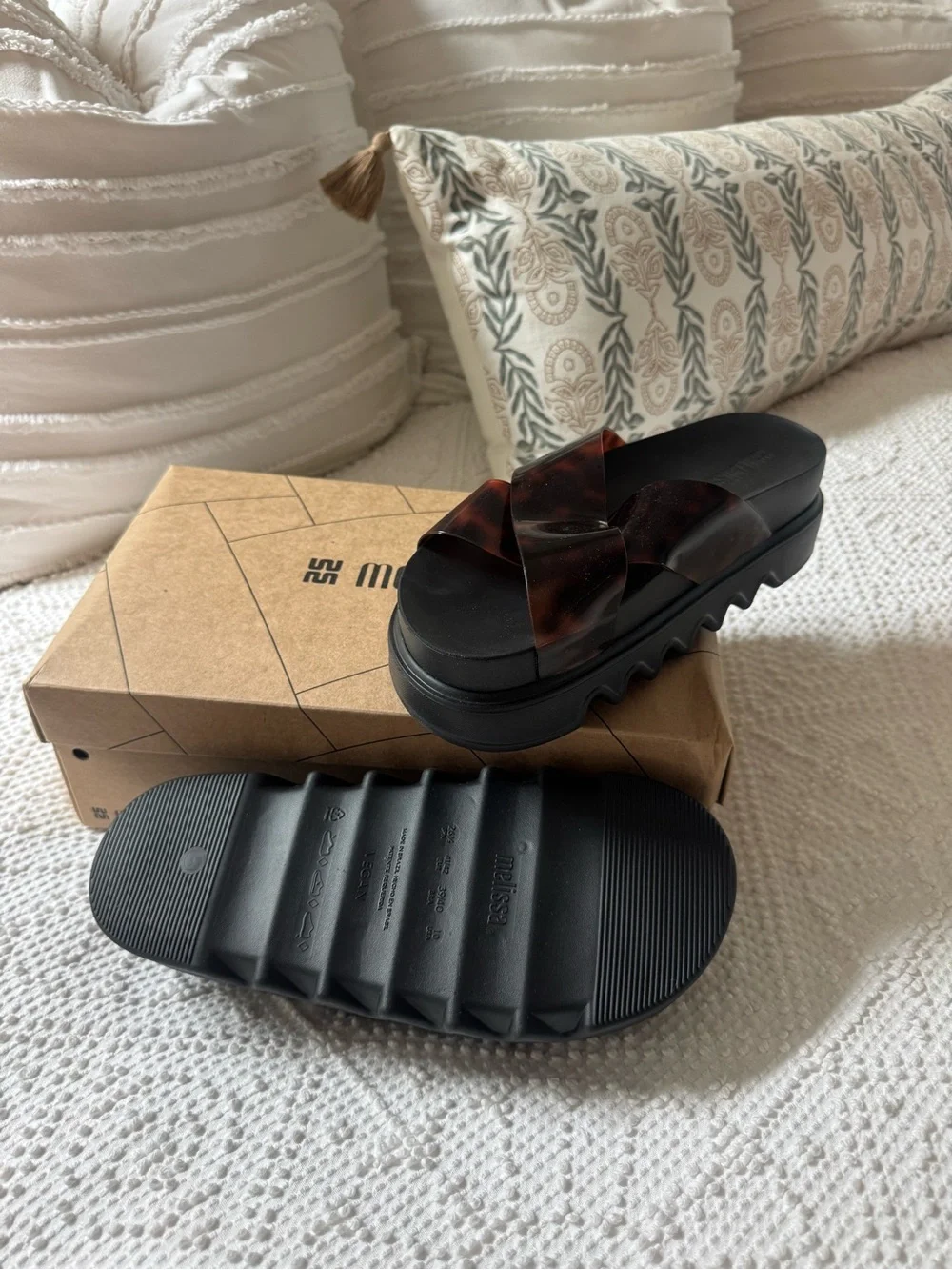 Melissa Black Platform Slide Sandals with Tortoiseshell Straps